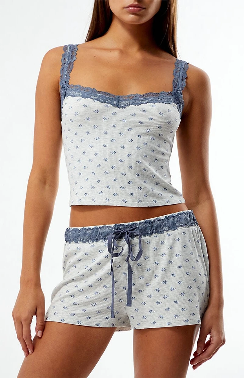 LA Hearts Floral Print Knit Pajama Tank & Shorts Two-Piece Set