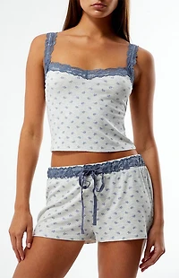 LA Hearts Floral Print Knit Pajama Tank & Shorts Two-Piece Set