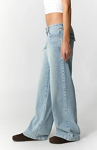 Pacsun Kaia Ultimate Low Rise Baggy Jeans Button Pocket Light Blue