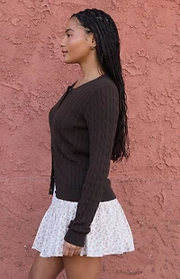 John Galt Brown Amalie Cable Knit Cardigan