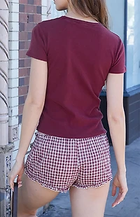 John Galt Burgundy Gingham Keira Ruffle Pajama Shorts