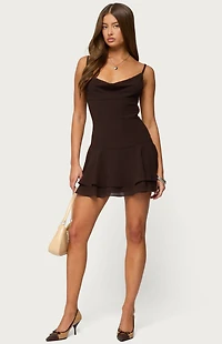 Edikted Josefina Drop Waist Chiffon Mini Dress