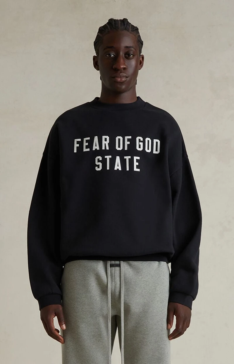 Fear of God ESSENTIALS Jet Black '90s Fit Fleece Crew Neck Sweatshirt