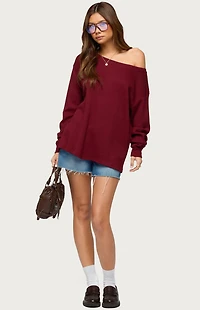 Edikted Damari Off Shoulder Oversized Waffle Top