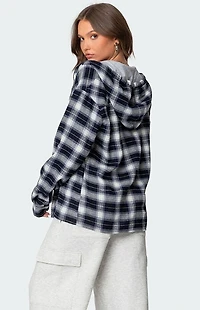Edikted Plaid Hooded Button Up Shirt