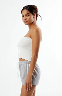 Your Favorite Pointelle Ruffle Strapless Sweater