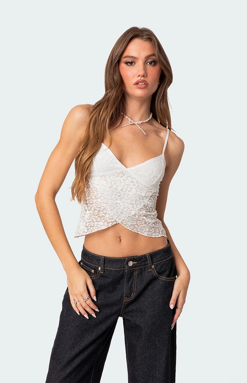 Edikted Ruby Sheer Lace Tank Top