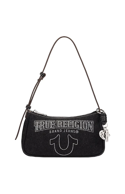 True Religion Bling Logo Black Denim Shoulder Bag
