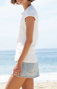 John Galt White Rue Collared Top