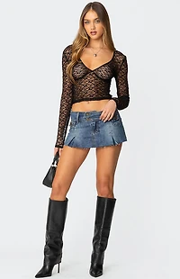 Edikted Sheer Lace V Neck Top