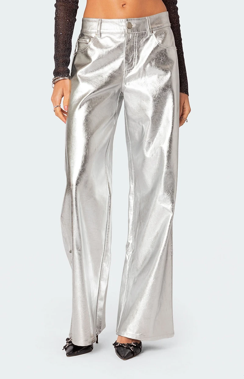 Edikted Kim Metallic Faux Leather Pants