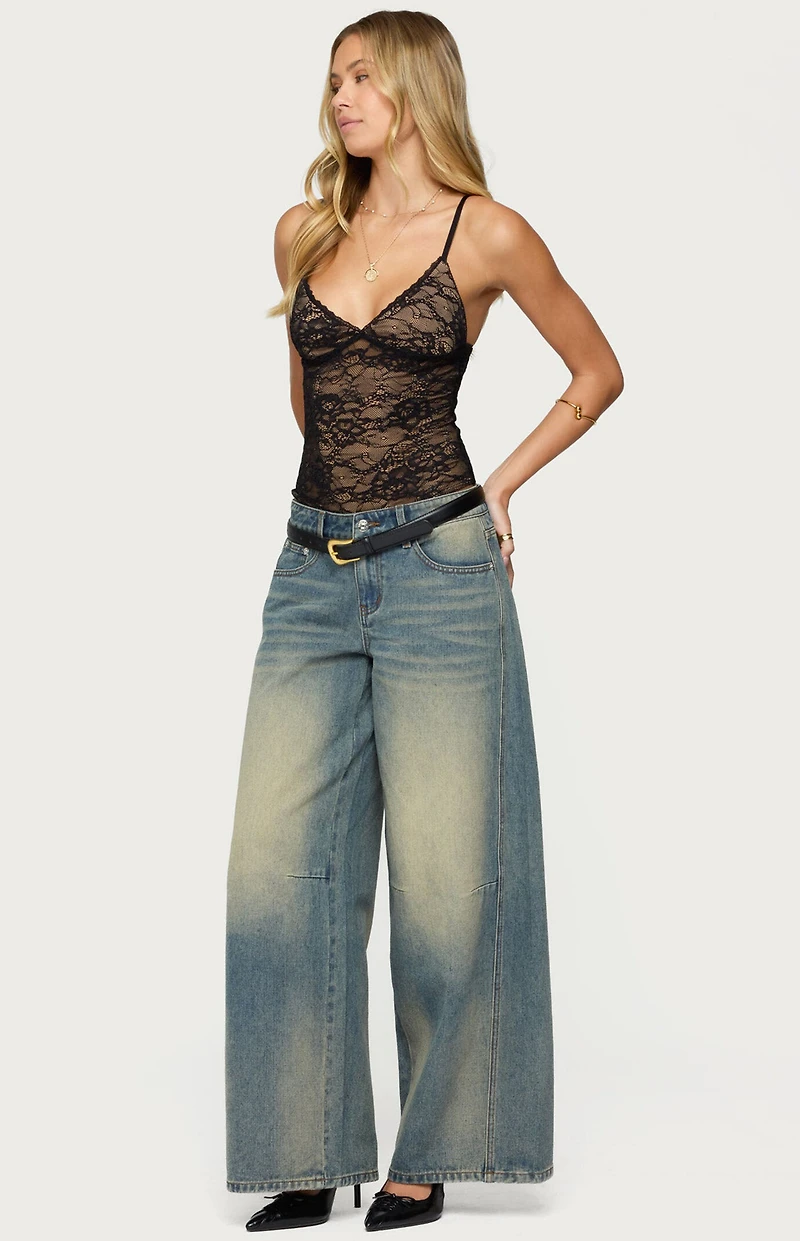 Edikted Nolyn Sheer Lace V Neck Bodysuit