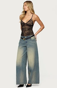 Edikted Nolyn Sheer Lace V Neck Bodysuit