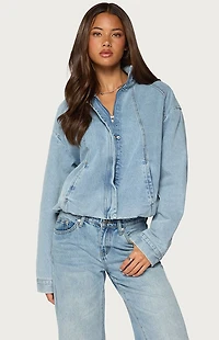 Edikted Jaysi High Neck Denim Bomber Jacket