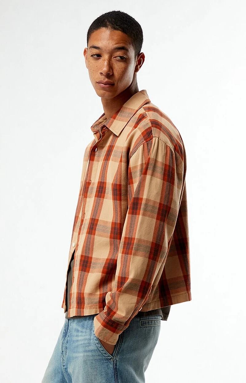Pacsun Orange Long Sleeve Classic Flannel Shirt