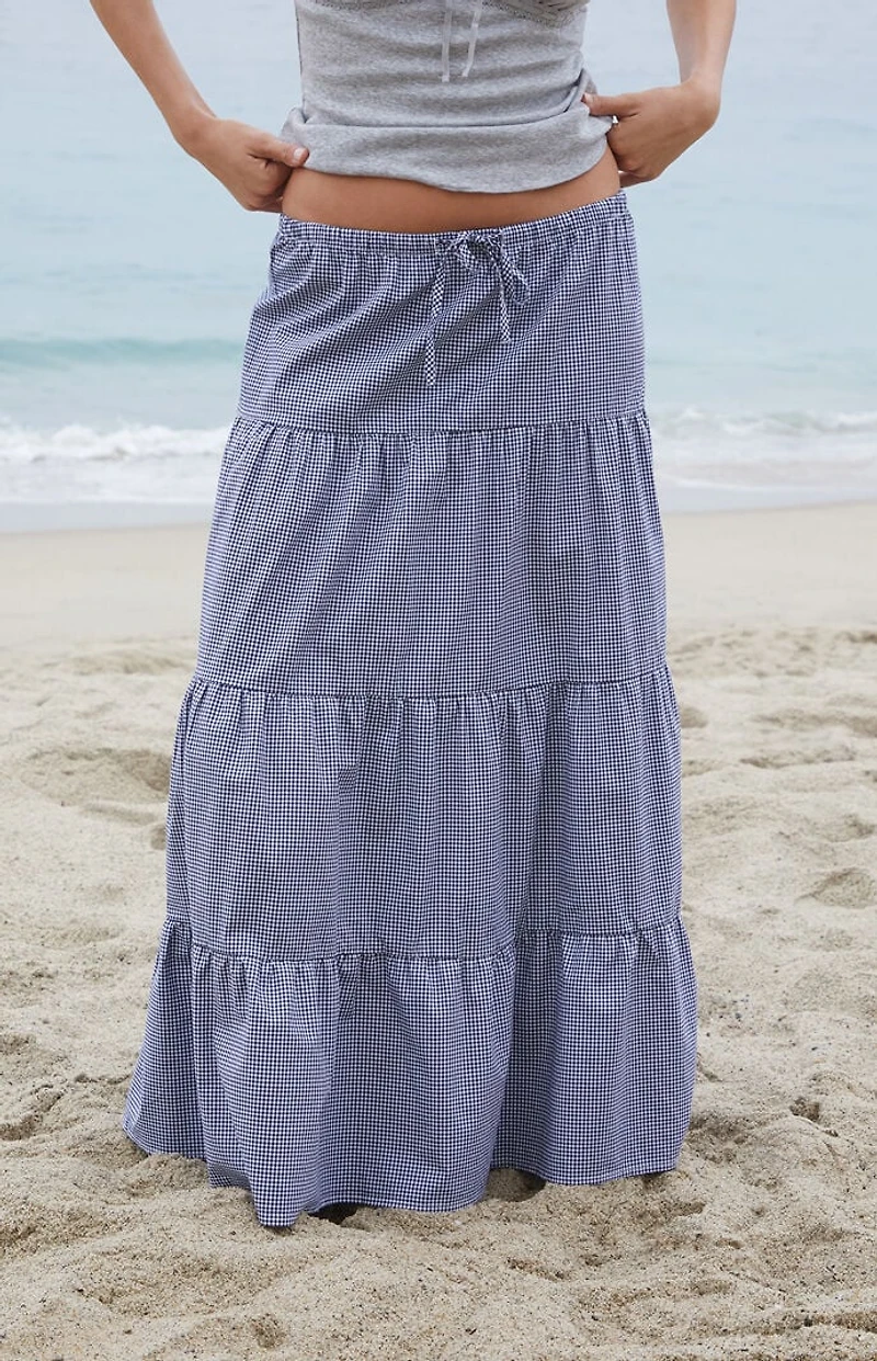John Galt Blue Gingham Nadia Maxi Skirt