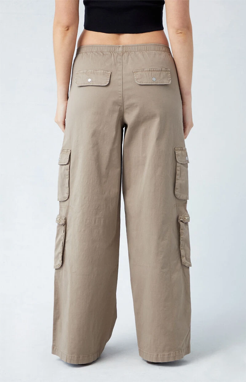 Pacsun Taupe Draped Low Rise Wide Leg Cargo Pants