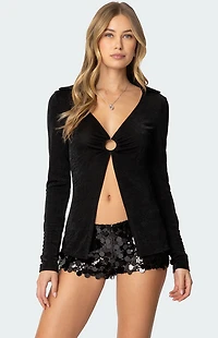 Edikted Daria Split Front Long Sleeve Top