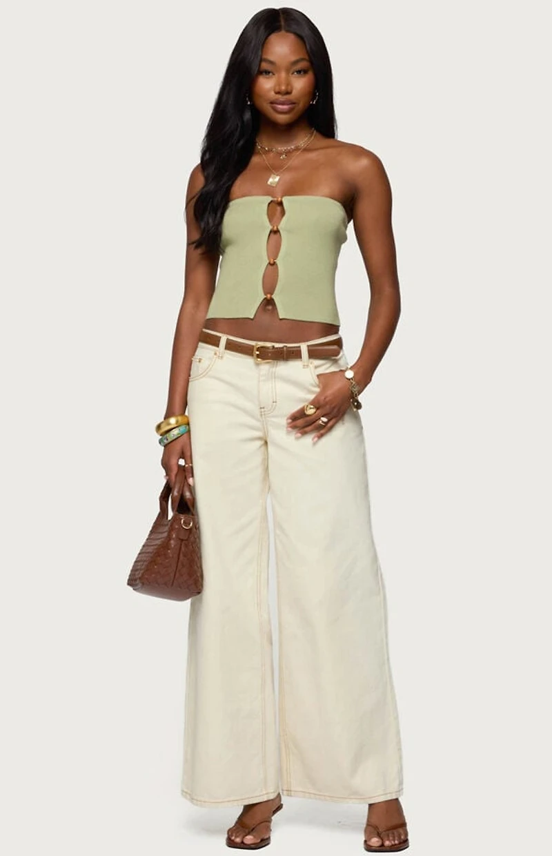 Edikted Bead Cut Out Strapless Knit Top