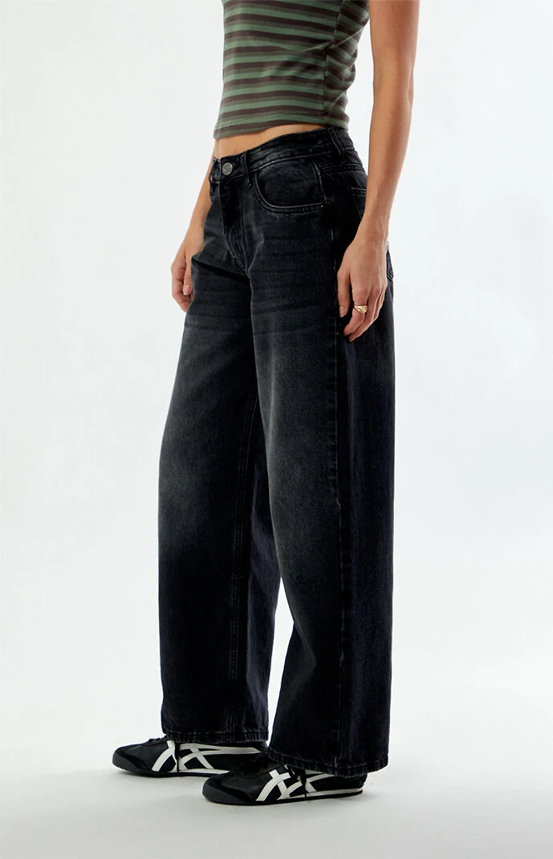 Daisy Street Black Mid Rise Baggy Jeans