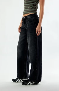 Daisy Street Black Mid Rise Baggy Jeans