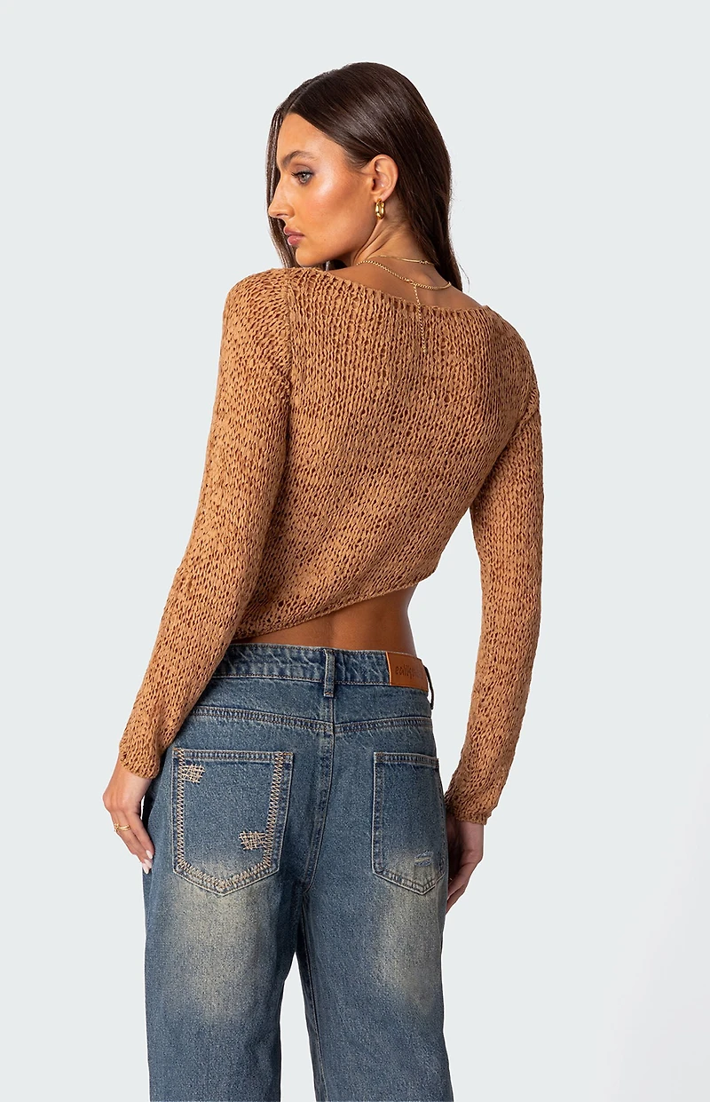 Edikted Sheer Loose Knit Asymmetric Top