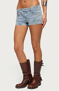 Edikted Western Stitch Studded Denim Micro Shorts