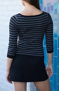 John Galt Gray Striped 3/4 Sleeve Top