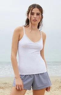 John Galt Light Gray Nicolette Lace Tank Top