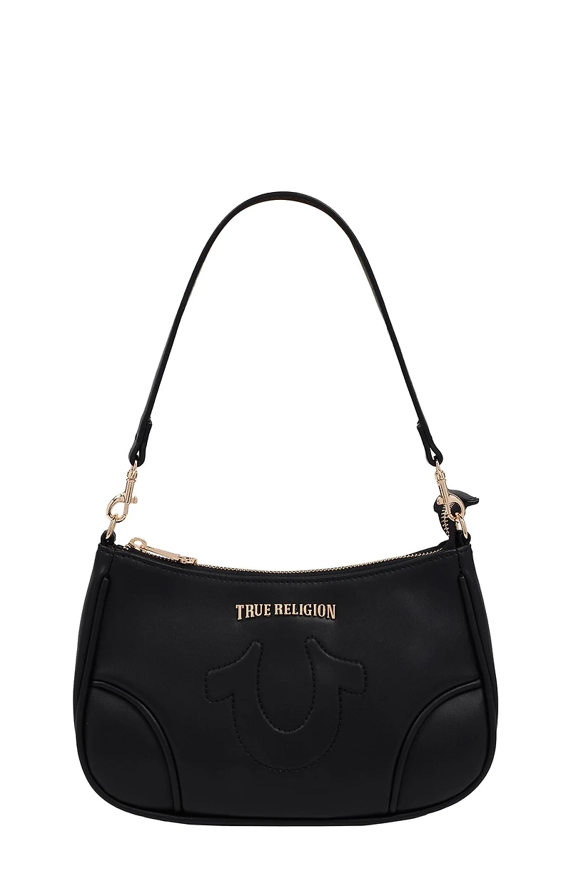 True Religion Black Trapunto Logo Shoulder Bag