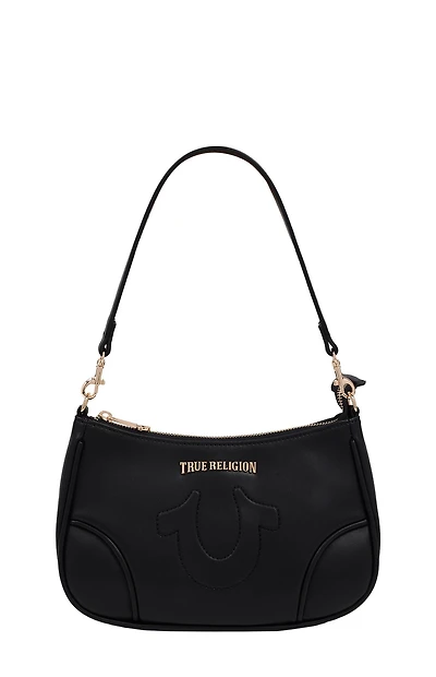 True Religion Black Trapunto Logo Shoulder Bag