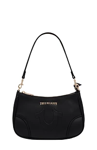 True Religion Black Trapunto Logo Shoulder Bag