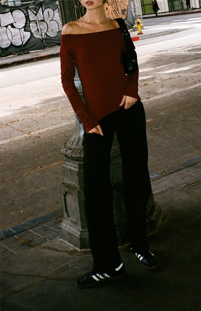 John Galt Burgundy Off-The-Shoulder Top