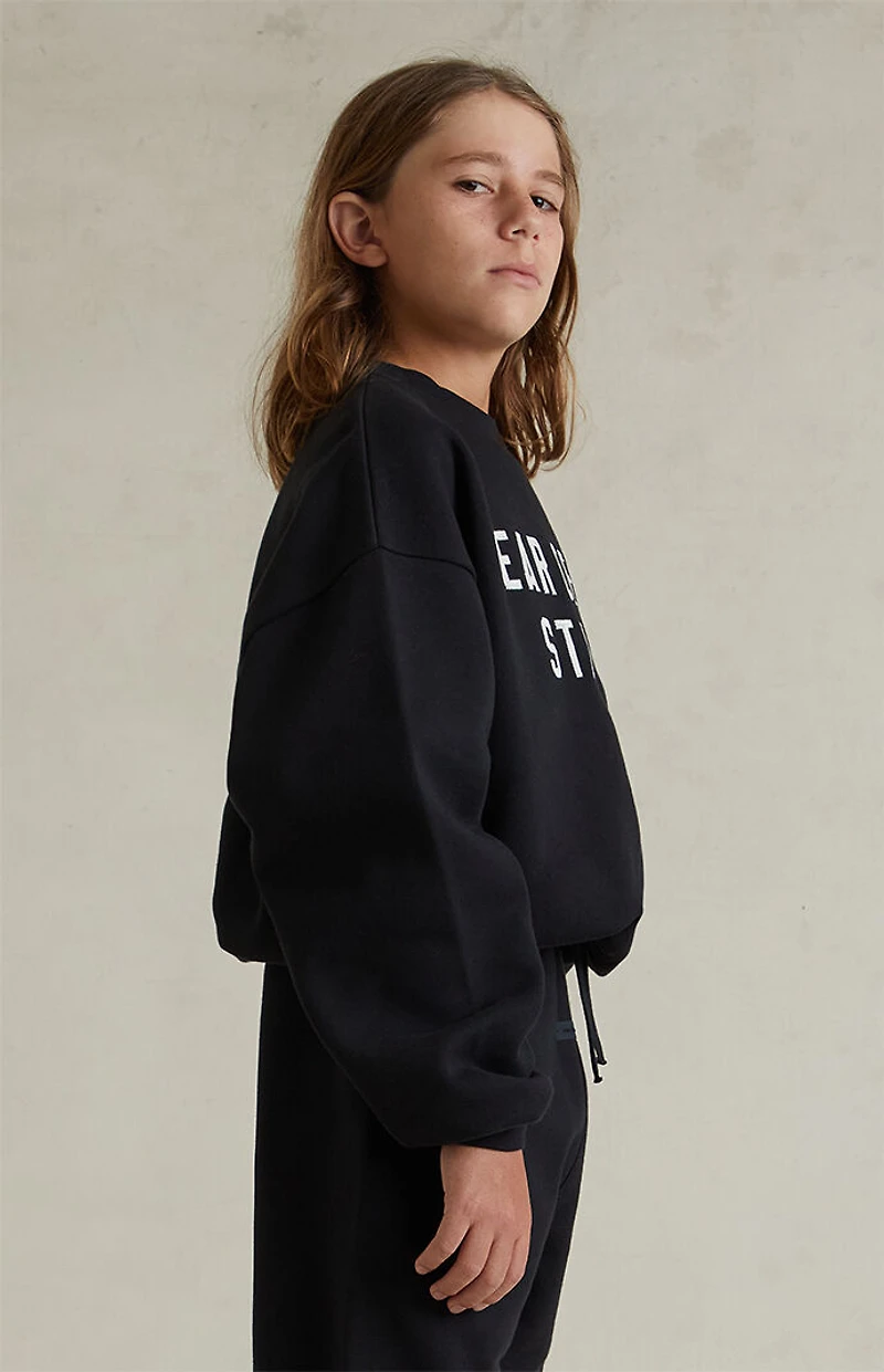 Fear of God ESSENTIALS Kids Jet Black '90s Fit Fleece Crew Neck Sweatshirt