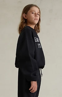 Fear of God ESSENTIALS Kids Jet Black '90s Fit Fleece Crew Neck Sweatshirt
