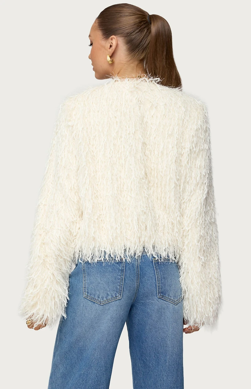 Edikted Aleandra Fringed Faux Feather Jacket