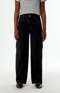 Pacsun Kids Baggy Jeans Frayed Cargo Black Wash