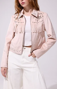 AZALEA WANG Finlee Blush Fringe Faux Suede Jacket