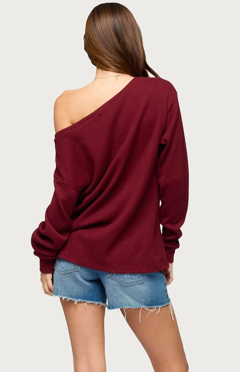 Edikted Damari Off Shoulder Oversized Waffle Top