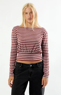 Your Favorite Vanna Cinched Waist Boat Neck Long Sleeve Top
