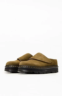 Dr Martens Olive Zebzag Suede Anywair Platform Mules