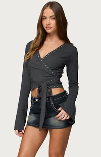 Edikted Roccia Studded Knit Wrap Top