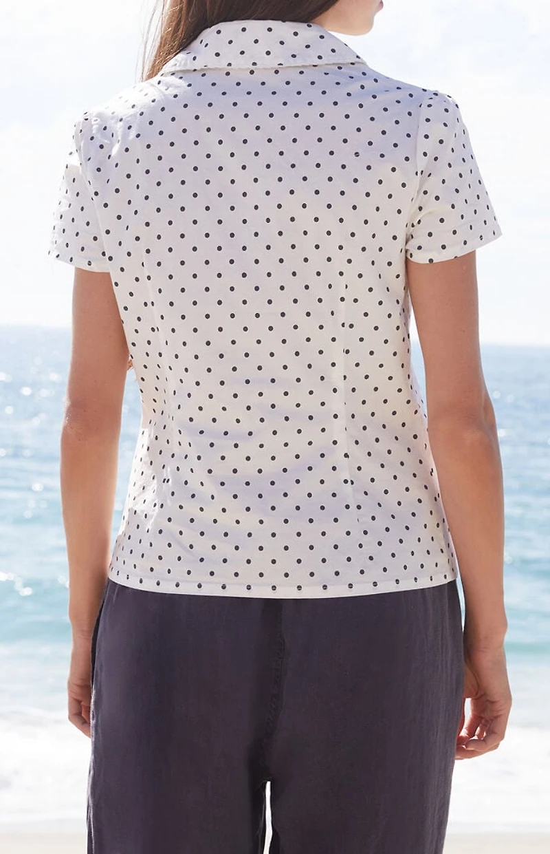 John Galt White Teagan Polka Dot Collared Short Sleeve Top