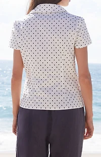 John Galt White Teagan Polka Dot Collared Short Sleeve Top
