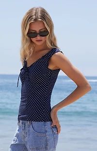 John Galt Navy Polka Dot Malena Top