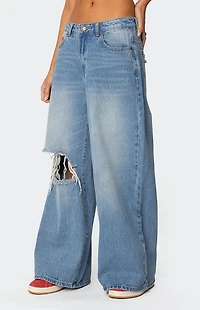 Edikted Distressed Low Rise Baggy Jeans
