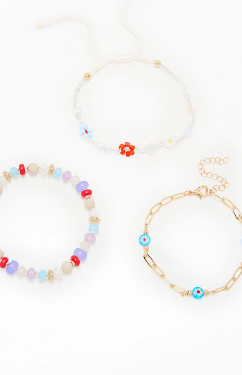 LA Hearts 3 Pack Beaded Chain Bracelets