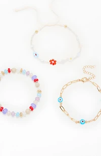 LA Hearts 3 Pack Beaded Chain Bracelets