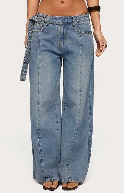 Edikted Buttoned Waist Low Rise Baggy Jeans