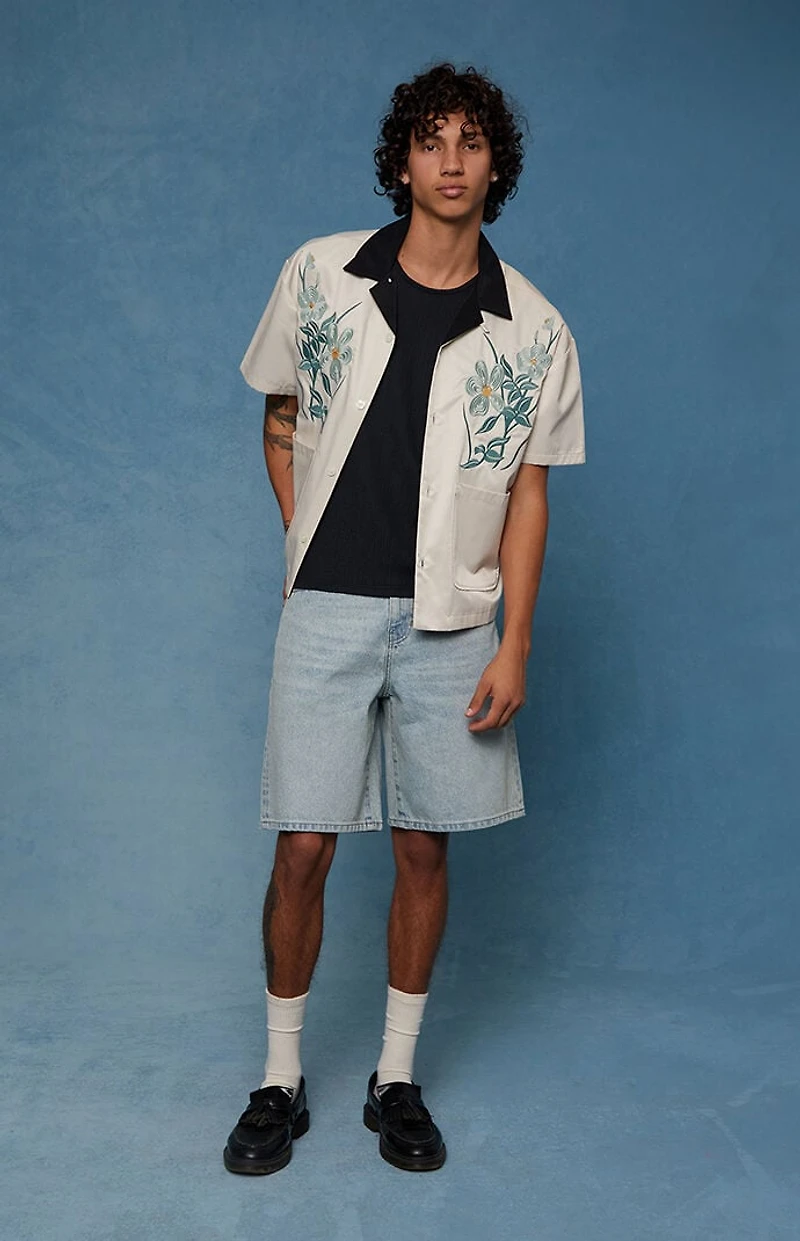 Pacsun Parker Baggy Denim Shorts Light Blue Tint